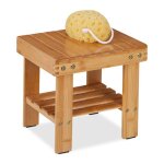 Relaxdays tabouret salle de bain et entr�e en bambou surface rangement h x l x p : 26 x 27 x 225 cm nature ...