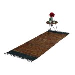 Relaxdays tapis tiss 80 x 200 cm coton et cuir descente de lit  franges antidrapant marron