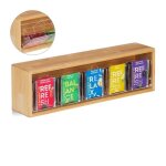 Relaxdays bote  th bambou coffret sachet th pice couvercle 5 compartiments 50 sachets 115 x 39 x ...