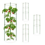 Relaxdays tuteur pour tomates plantes grimpantes lot de 4 m�tal plastique 3 anneaux r�glables hxd : 60x20�cm ...