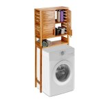 Relaxdays armoire de machine � laver en bambou droit portes en lamelles 3 supports armoire wc hlp 164x66x26 ...