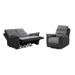 Relaxxo - ensemble canapé relax léon 2 places + fauteuil manuel en microfibre et simili gris / noir Relaxxo - ensemble canapé relax léon 2 places + fauteuil manuel en microfibre et simili gris / noir