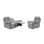 Ensemble canap� relax manuel l�on 2 places + fauteuil manuel en tissu gris clair - loungitude
