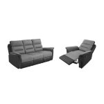 Relaxxo - ensemble canap relax manuel lon 3 pl + fauteuil manuel en microfibre et simili gris / noir ...