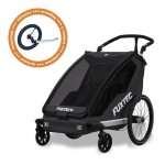 Remorque � v�lo sport cruiser fuxtec 2 - en - 1 et buggy pliable noir pour 2 enfants - aluminium avec ...