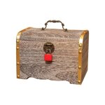 Rtro coffre au trsor cratif en bois tirelire coffre - fort  la main sculpture conomies avec verrou ...