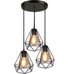 Rtro style industriel 3 luminaire lampe suspendue noir abat - jour forme diamant e27 noir