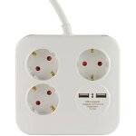 Rev powerquad 3x blanc rallonge multiprise + 2x usb