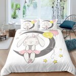 Rve fille de lapin la lune parure de lit 3 pieces 1 housse de couette 220 * 240cm et 2 taies doreillers ...