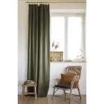 Rideau ajustable + 8 anneaux pince ? lin lav franais luxe soline ? 140 x 270 cm ? thym