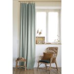 Rideau ajustable + 8 anneaux pince ? lin lav� fran�ais luxe soline ? 140 x 270 cm ? eucalyptus