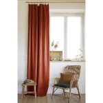 Rideau ajustable + 8 anneaux pince ? lin lav� fran�ais luxe soline ? 140 x 270 cm ? paprika