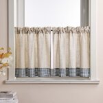 Rideau brise bise - hongya - 2 pi�ces - lin semi - transparent - rayures bleues - 110x90 cm