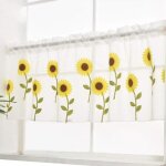 Rideau brise bise semi - transparent blanc motif tournesol brod� - l - h 120 x 30 cm - hongya