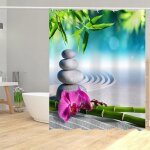 Rideau de douche - mouton maison deco - bambous pierres fleurs sable zen - anneaux inclus - polyester ... Rideau de douche - mouton maison deco - bambous pierres fleurs sable zen - anneaux inclus - polyester ...