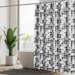 Rideau de douche impermable 180x200 cm lavables avec 12 crochets en tissu polyester noir blanc motif ...