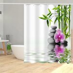 Rideau de douche - mouton maison deco - zen bambou lac galets et fleur - anneaux inclus - polyester - ... Rideau de douche - mouton maison deco - zen bambou lac galets et fleur - anneaux inclus - polyester - ...