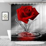 Rideau de douche - mouton maison deco - rose rouge et reflet - anneaux inclus - polyester - impermable ...