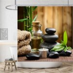 Rideau de douche spa zen bois bambous pierres bougie relaxation anneaux inclus 3d effect imperm�able ...