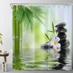 Rideau de douche zen bambous pierres anneaux inclus 3d effect imperm�able 180 x 200 cm