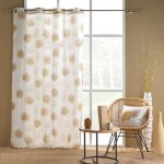 Rideau � ?illets 140 x 240 cm en polycoton imprim� m�tallis� - mod�le lotus ocre