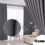 Rideau occultant en imitation coton lin thermique isolant anti - froid 140x260cm gris - lot de 2 Rideau occultant en imitation coton lin thermique isolant anti - froid 140x260cm gris - lot de 2