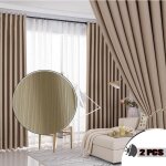 Rideau occultant imitation coton lin thermique isolant anti - froid pour chambre - kaki - 140x260cm - ...