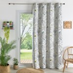 Rideaux jacquard imprim� floral et perroquets bleu 140x260 cm