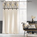 Rideau a oeillets noir et or 140 x 240 cm polycoton + pompons papaye