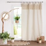 Rideau � passants 140 x 240 cm en polycoton �cru et haut macrame samaya