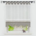 Rideau voilage store bateau romain passe tringle avec frange  pompon gris l / h 80x140cm dcor chambre ...