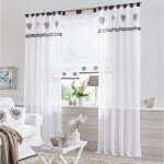 Rideau voilage transparent - haopyou - 1 pi�ce - 140x225cm - broderie coeur - gris