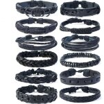 Bracelet rétro rmega - homme femme - noir - cuir - 12 pcs - oxyde de zirconium Bracelet rétro rmega - homme femme - noir - cuir - 12 pcs - oxyde de zirconium