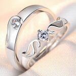 Bague de couple - rmega - anneau de fianailles - plaqu or blanc - zircon - taille ajustable