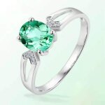 Bague femme - rmega - bague anneau femme en plaqu or blanc - zircon - cristal - vert