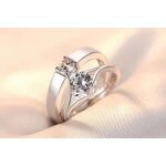 Bague de fianailles en plaqu or blanc et zircon - rmega - anneau de couple - coffret cadeaux