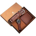 Coffret cadeau montre homme - rmega - quartz - tanche - cuir - marron