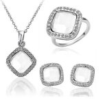 Rmega femme boucle doreille + collier + bague parure bijoux coffret cadeau pour mariage