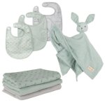 Roba coffret bb lil planet - 7 pcs - 3 bavoirs + 1 doudou + 3 langes - cadeau de naissance - vert givr ...