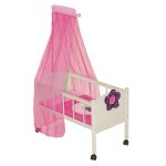 Roba lit de poupe happy fee + parure et ciel de lit roses - avec roulettes - meuble de poupe - bois ...