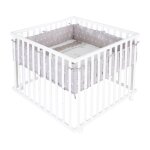 Roba parc bb 100 x 100 cm indibear + tapis de parc de protection et 4 roues - bois blanc