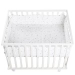Roba parc bb 100x75 cm + tour de parc sternenzauber imprim toiles + 4 roues - bois blanc