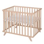 Roba parc bb 75x100 cm en htre bio + tapis de protection gris lil planet - hauteur rglable - bois ...