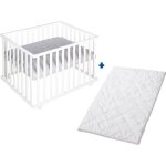 Roba parc b�b� carr� roba style + tapis gris + matelas de parc blanc