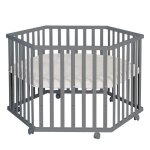 Roba parc b�b� hexagonal - avec tapis gr�ge en cuir pu hydrofuge + 6 roulettes � freins - hauteur r�glable ...