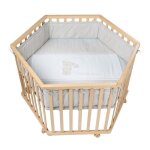 Roba parc b�b� liebhabaer hexagonal + tour de parc de protection et 6 roues - bois naturel