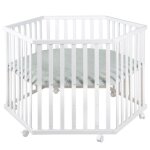 Roba parc bébé roba style hexagonal + insert de protection vert et roulettes - bois laqué blanc Roba parc bébé roba style hexagonal + insert de protection vert et roulettes - bois laqué blanc