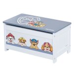 Roba pat patrouille coffre  jouets en bois - couvercle rabattable - motif des chiens - gris - blanc