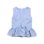 Robe 0 - 3 ans bb fille enfant robe  raies verticales bleu bowknot sans manches vtement t mode