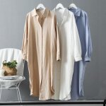 Robe ample chemise mi - longue en coton et lin pour femme veste de protection solaire dcontracte beige ...